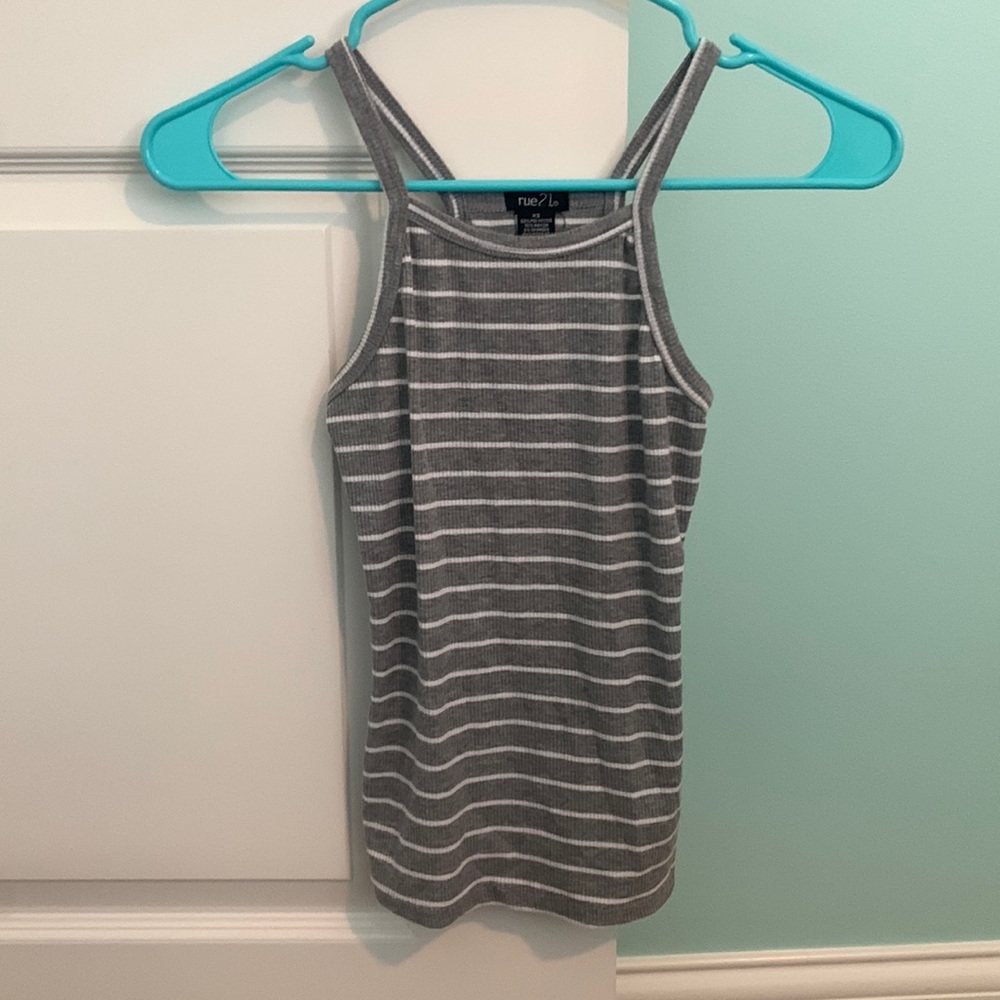 Gray and White Striped Tank Top